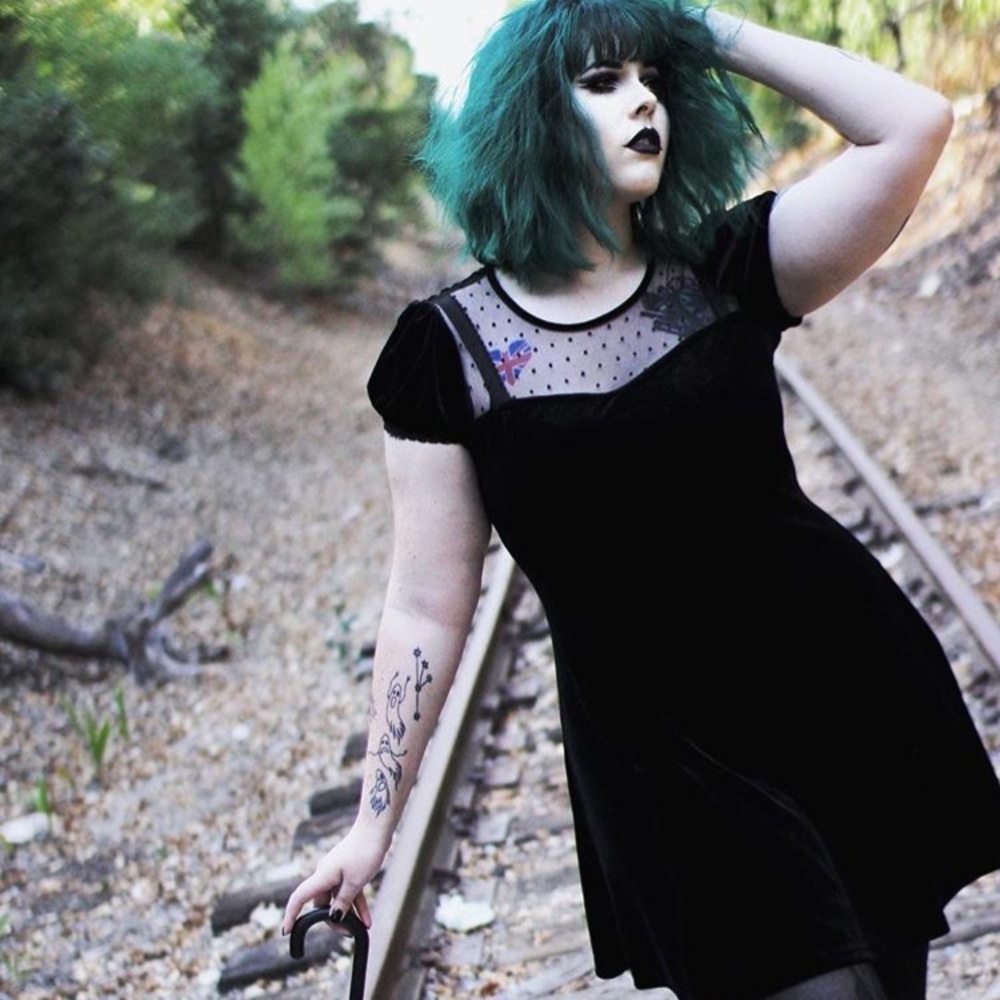 Black Velvet Polka Dot Mesh Hot Topic Dress